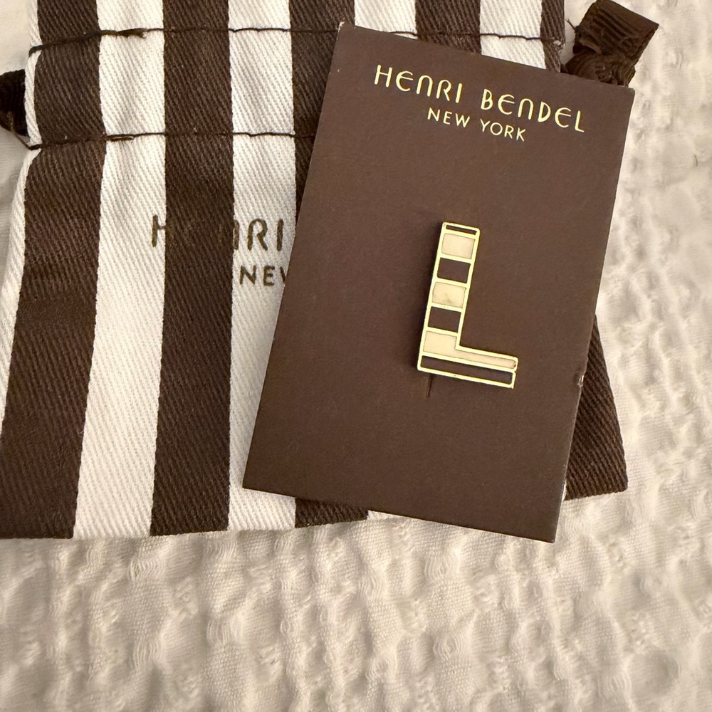 Henri Bendel Gold and Brown Striped L Pin